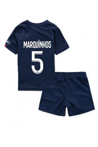 Fotbalové Dres Paris Saint-Germain Marquinhos #5 Dětské Domácí Oblečení 2022-23 Krátký Rukáv (+ trenýrky)